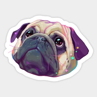 Starry Cute Pug head Sticker